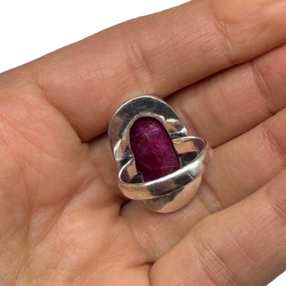 Ruby Ring Size 6.5 925 Sterling Silver Overlay Natural Stone Oval - Picture 6 of 7